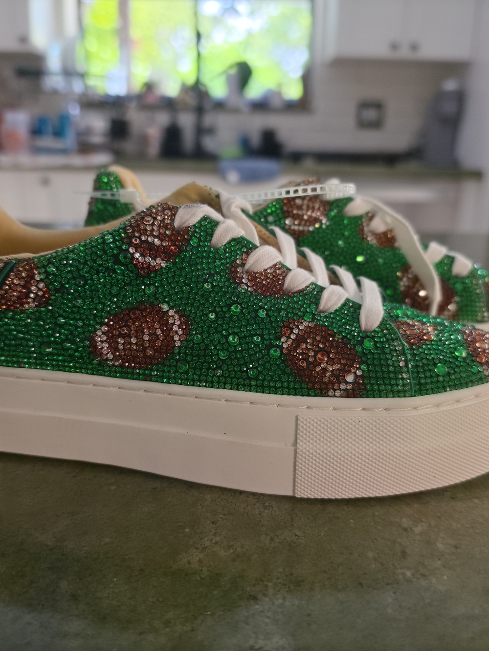 Football Inspired Betsey Johnsom Rhinestones Platform Sneakers  Size 6 - Picture 3 of 5